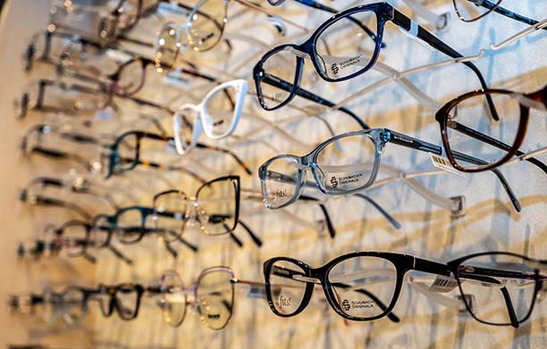 eyeglasses frames wall display at standard optical